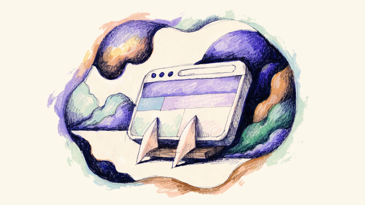A browser-window craft with tail fins rests on a painted cloud.