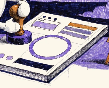 Close view of the report face: an empty painted score ring beside a small browser thumbnail and abstract bars.